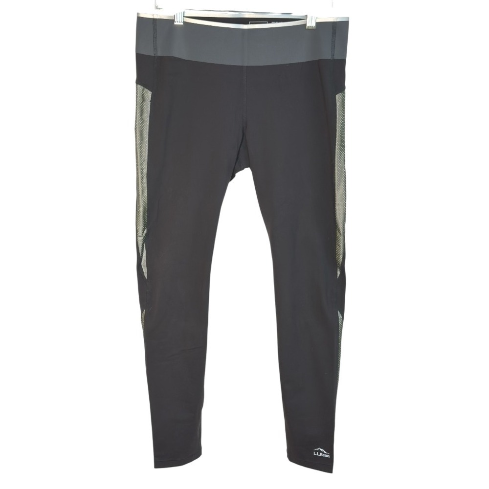 LL Bean Activewear Leggings Black Mesh Trim Athletic Running Pants UPF‎ 50+ M